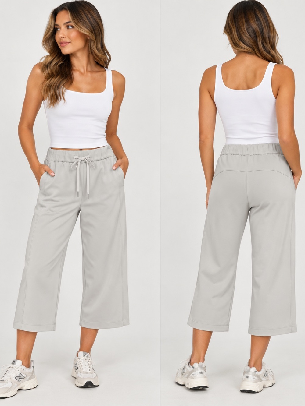 lululemon athletica Cropped Wide-Leg Drawstring Pants — Light Gray